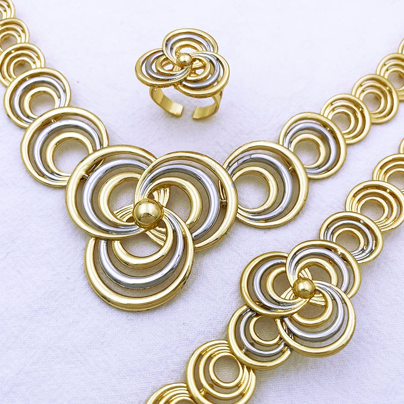 Gold jewelry set for women with necklace and earrings