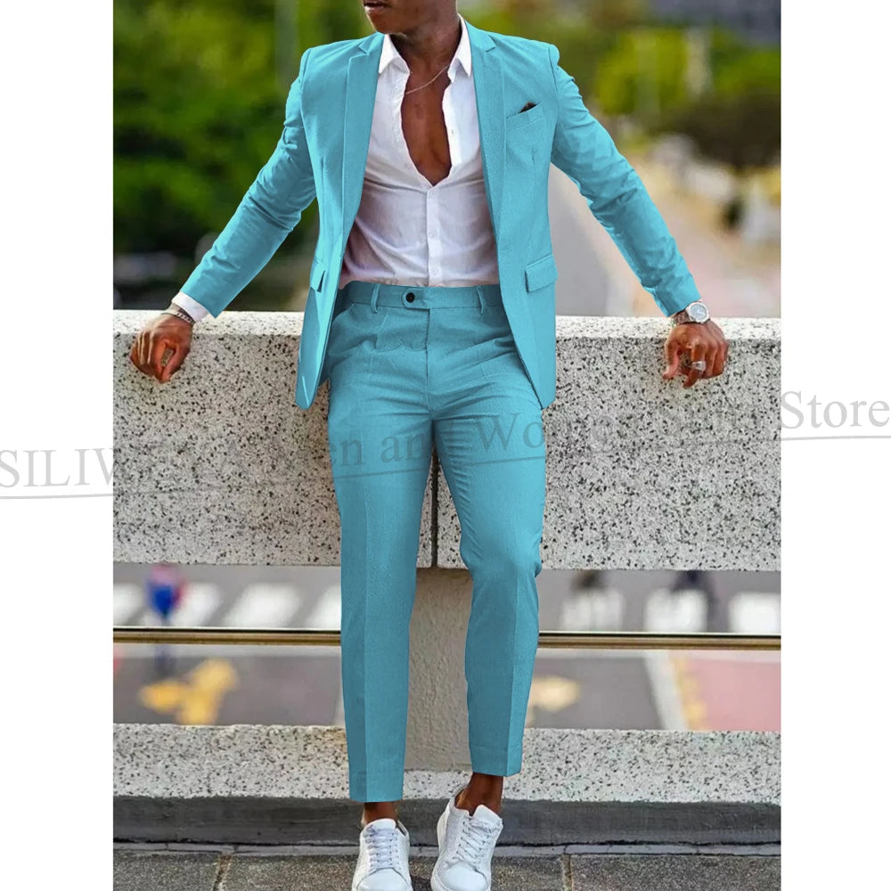 Mens 2 Piece slim fit Suit: Formal Wedding & Graduation Tuxedo