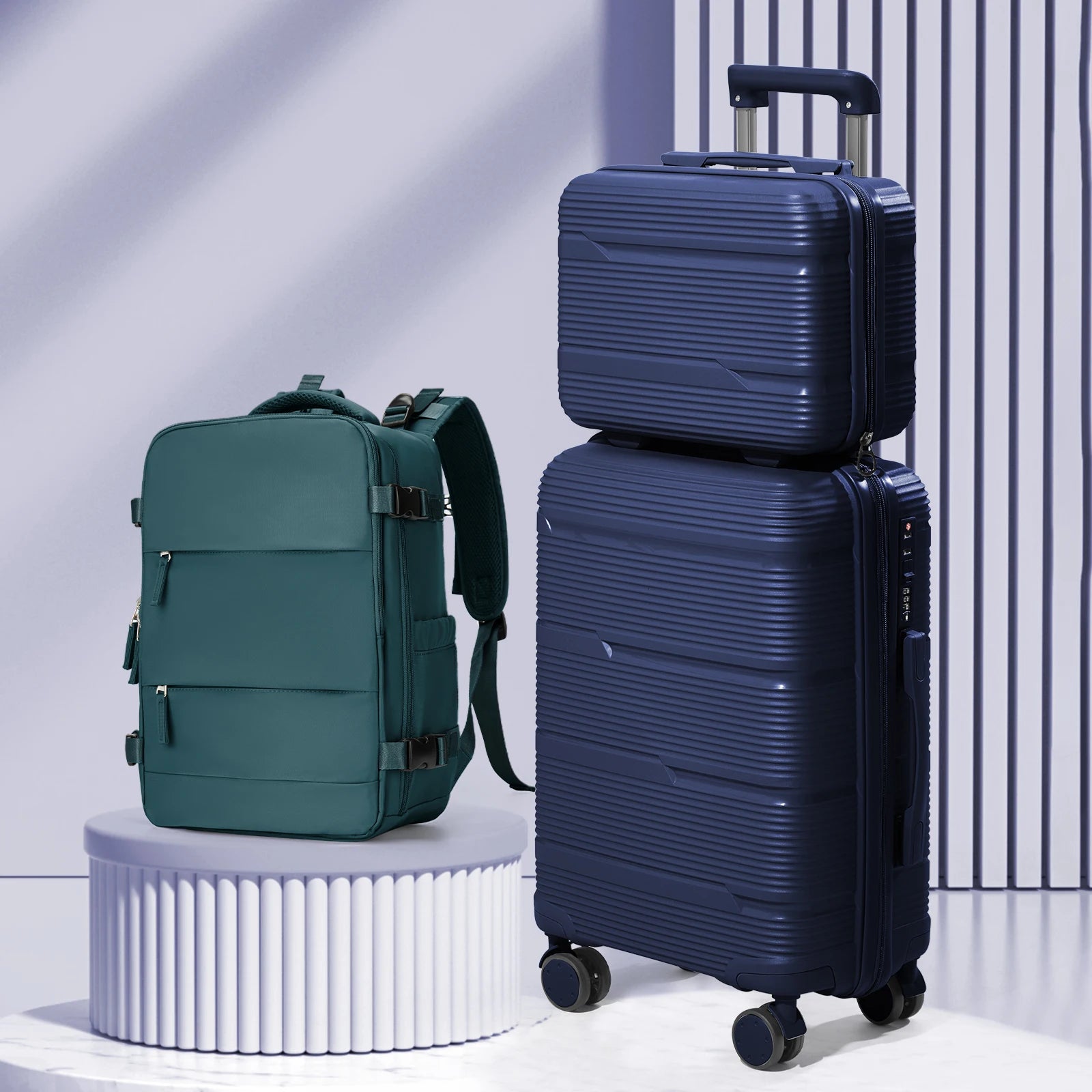 3-piece travel luggage set with backpack