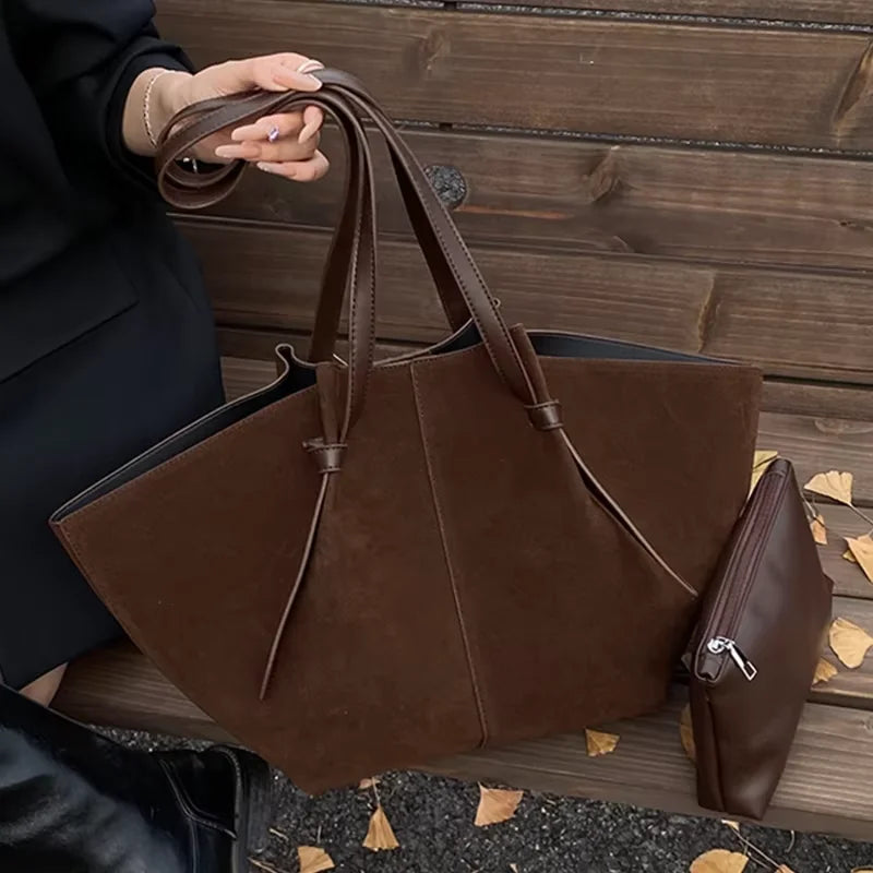 Women's faux suede handbag with matte finish