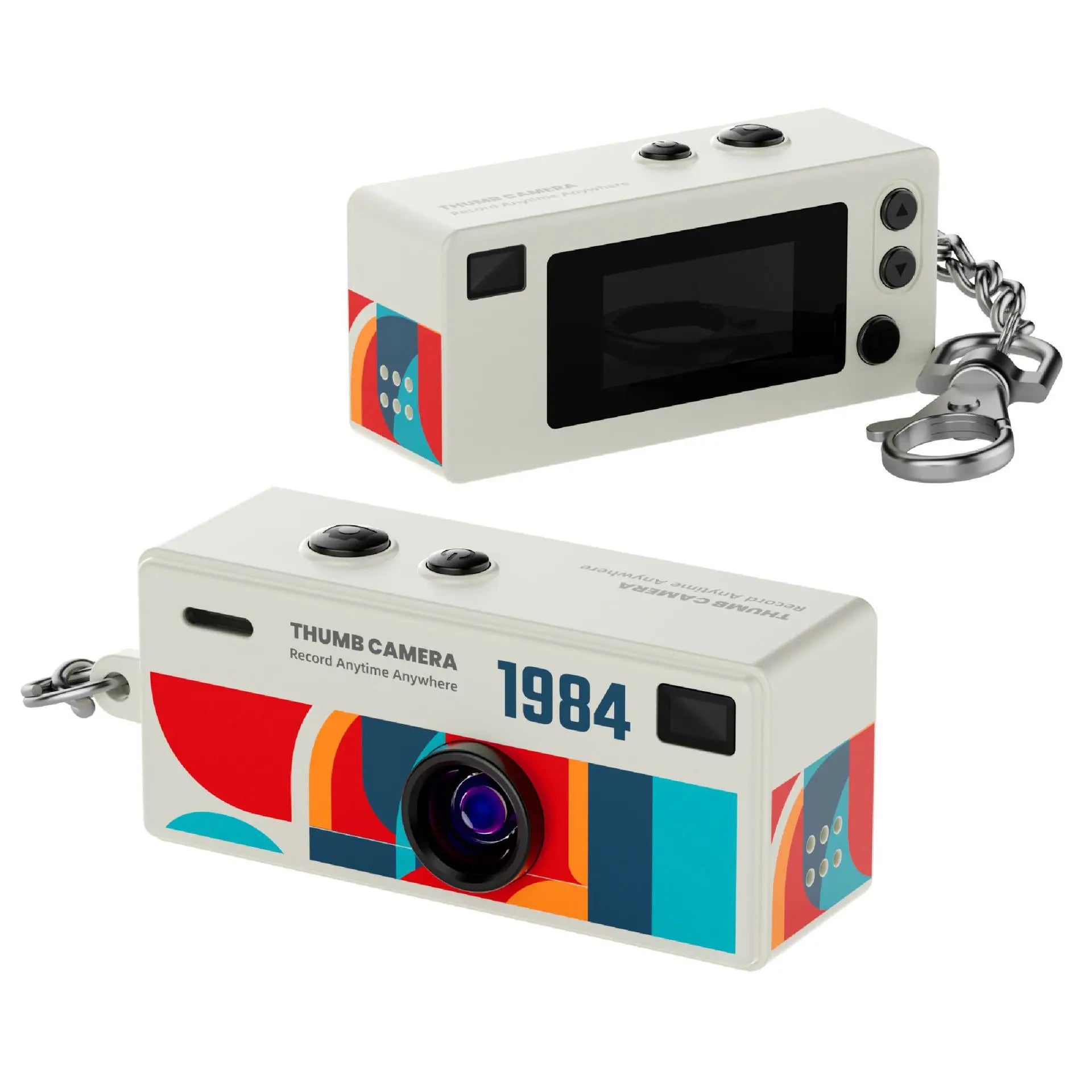 Mini retro camera – 1080P camcorder keychain with a colorful design and compact size for easy recording.