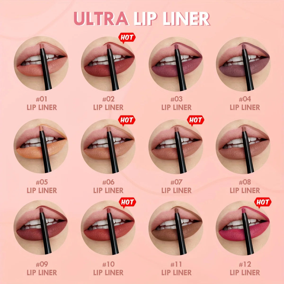 Set of 12 Lip Liner Pencils - Matte and Waterproof