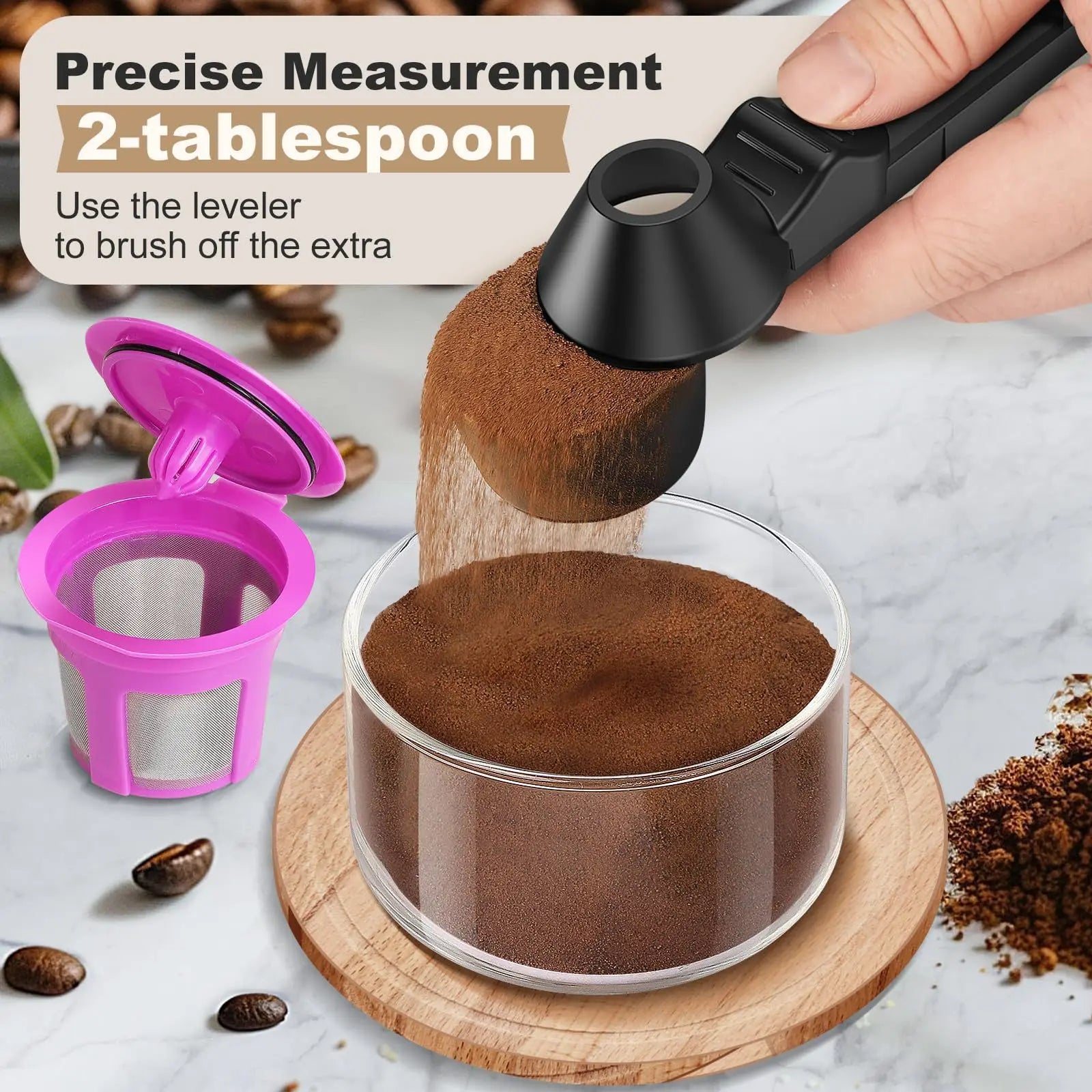 Coffee Scoop with Sliding Lid | Long Handle and Large Capacity | Spill-Proof Measuring Spoon for Kitchen
