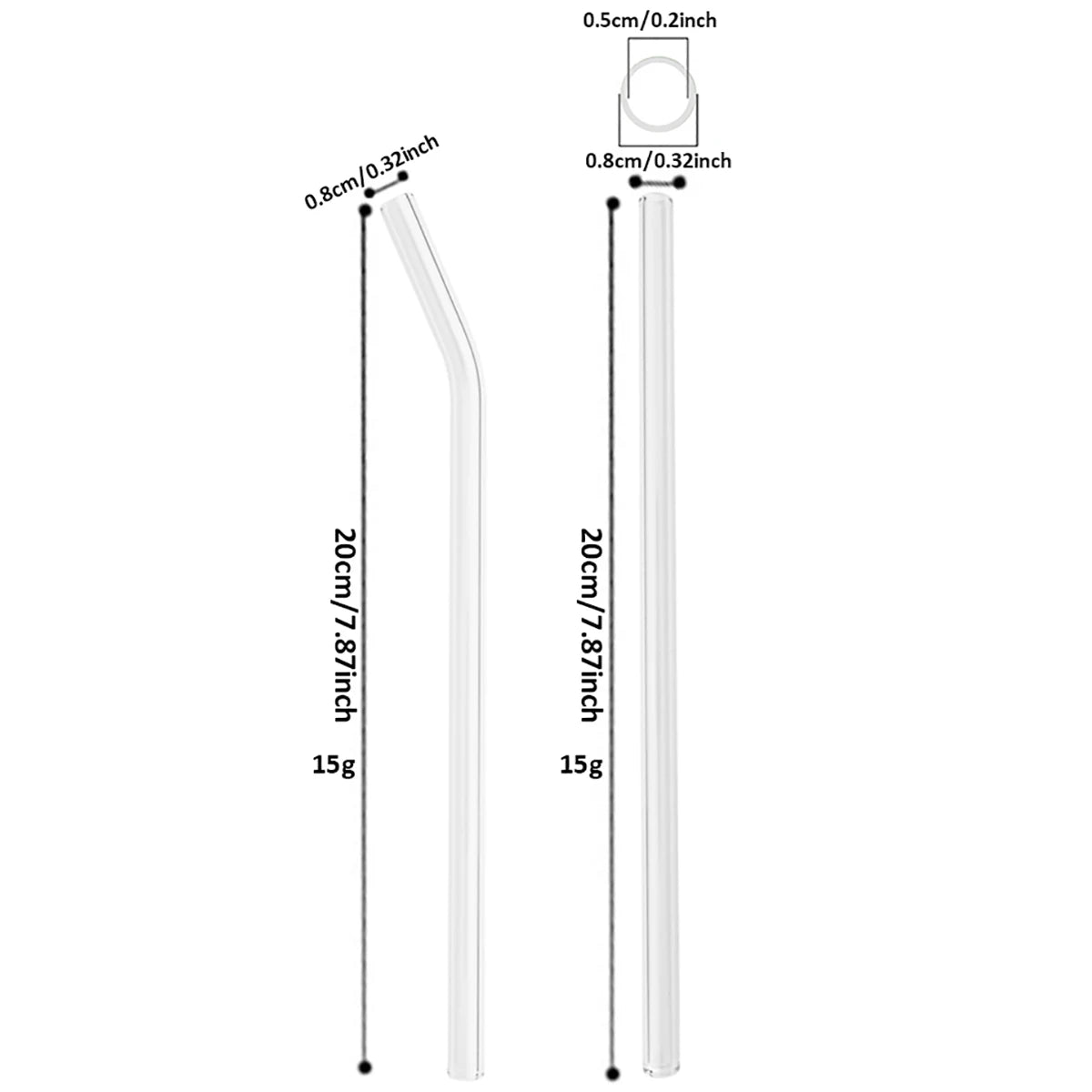 Set of Curved Borosilicate Glass Straws with Cleaning Brush
