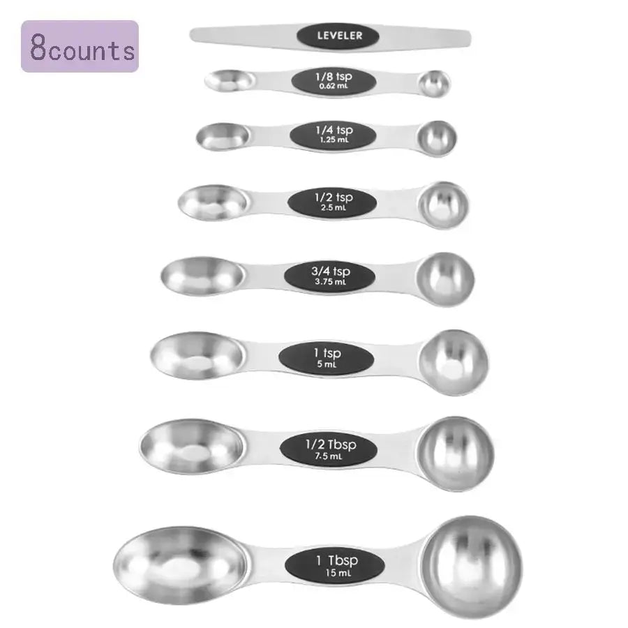 Double-Sided Magnetic Measuring Spoons, Stainless Steel and Stackable
