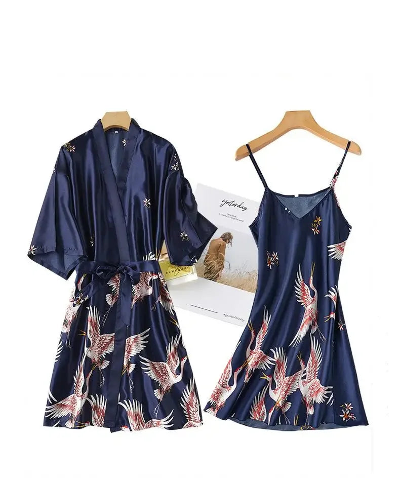 Women's Satin Kimono Robe Set
