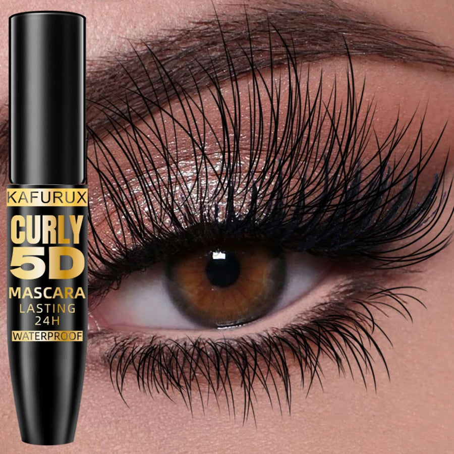 5D Black Waterproof Mascara with Silk Fiber, Lengthens & Thickens Eyelashes