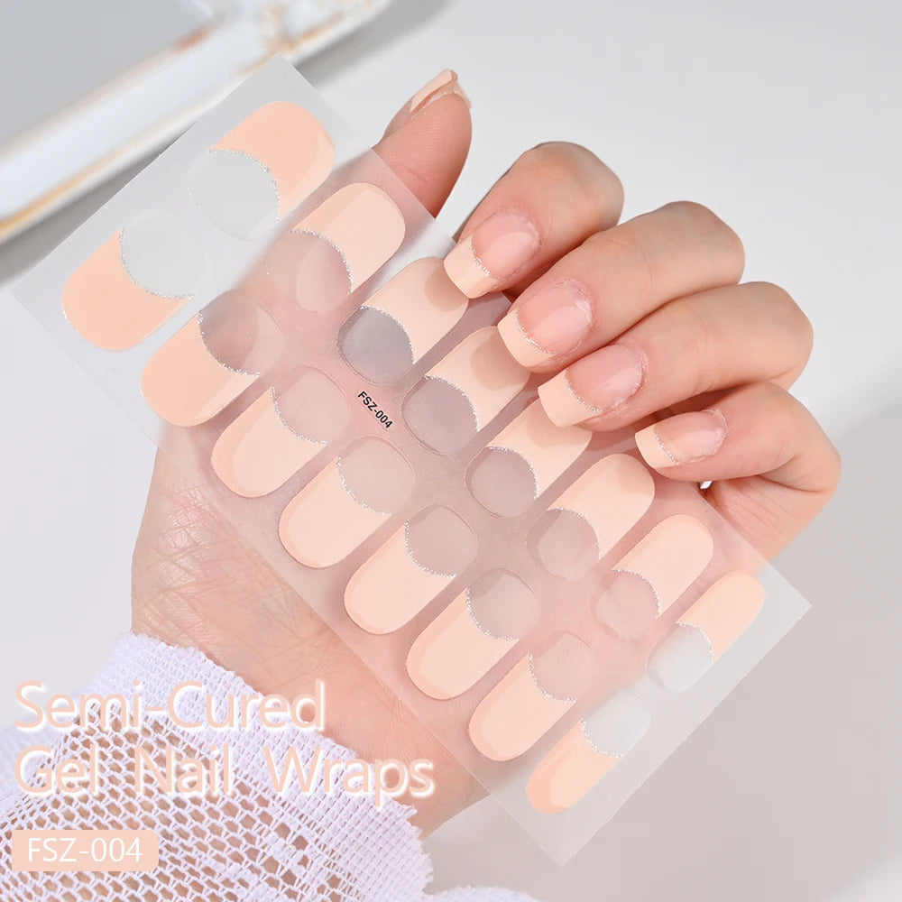 Semi-Cured Gel Nail Wraps with French Tips, Long Lasting for Nail Art & Extensions