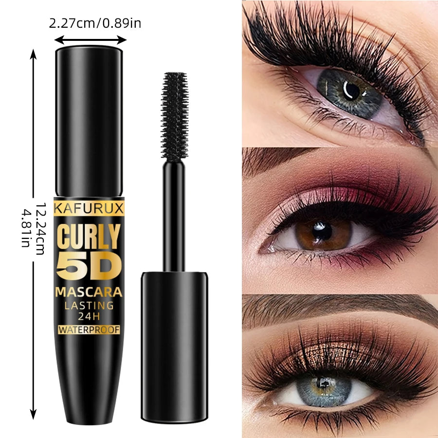 5D Black Waterproof Mascara with Silk Fiber, Lengthens & Thickens Eyelashes