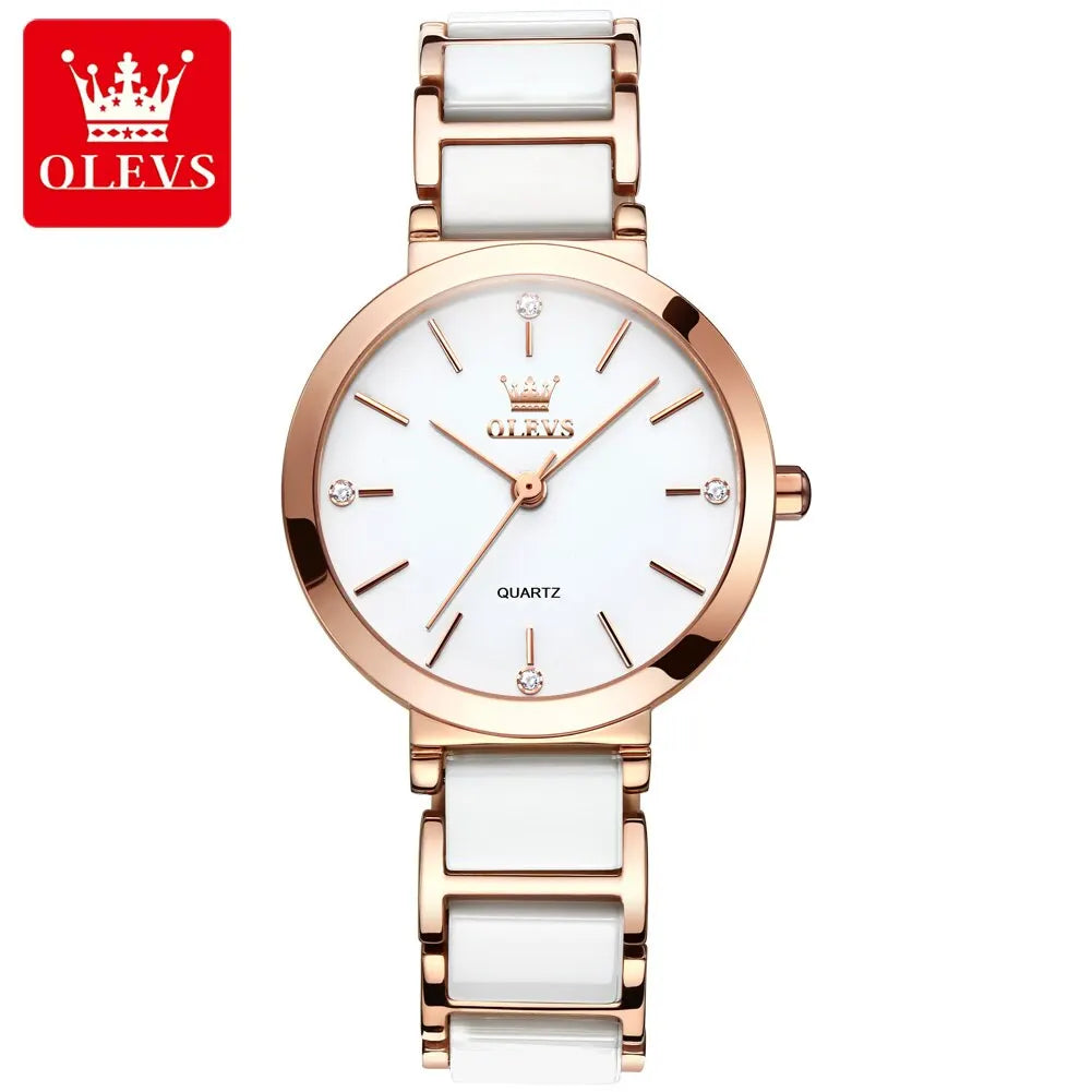 Women's Rose Gold Quartz Ceramic Strap Watch