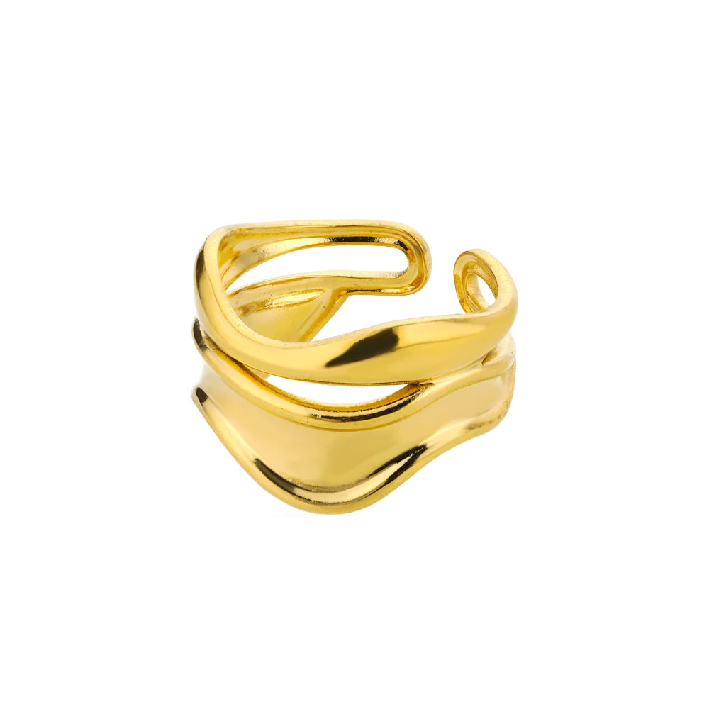 Stainless Steel Ring. Gold Finish. Classic Luxury Design