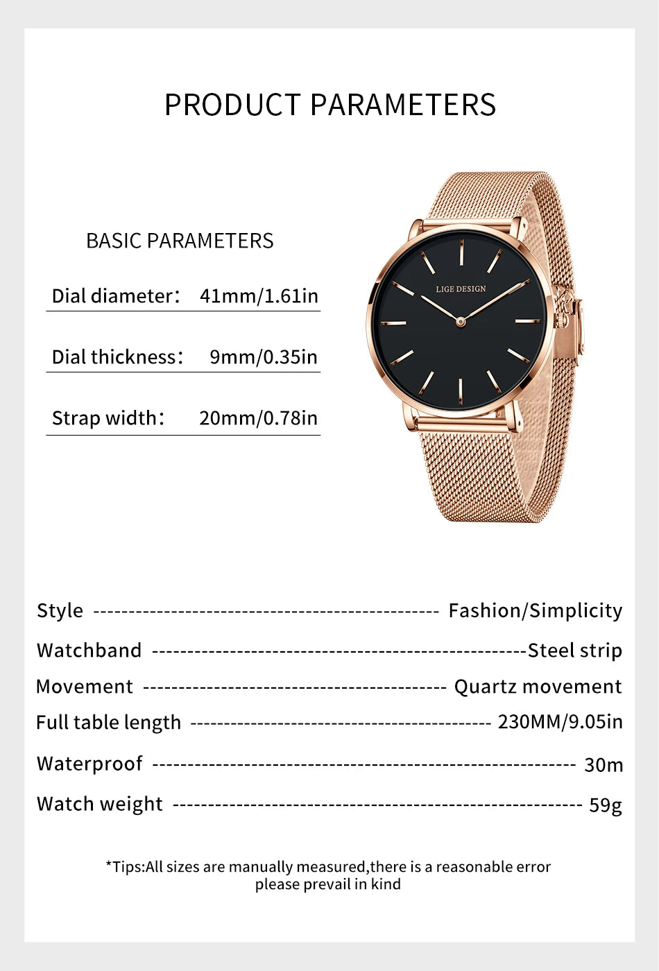LIGE Women's Elegant Simple Quartz Waterproof Watch