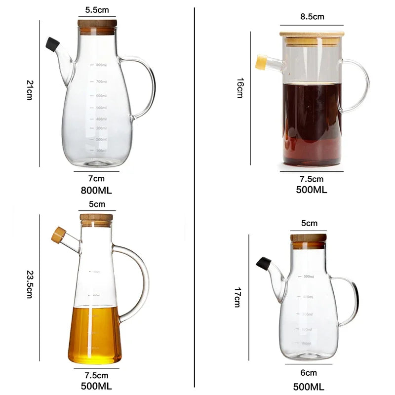 Glass Oil Bottle with Handle and Scale