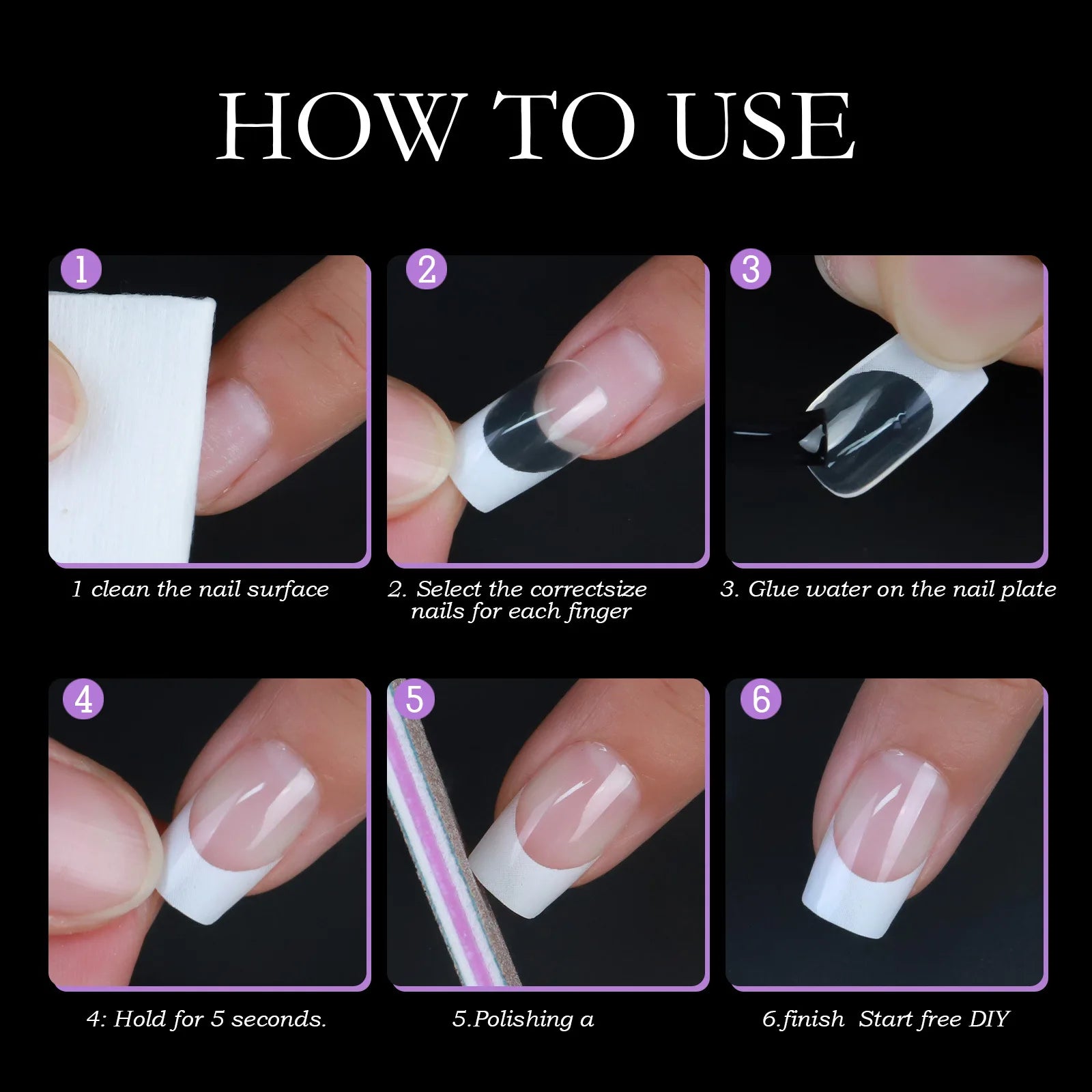 Press-on nail set medium square French style