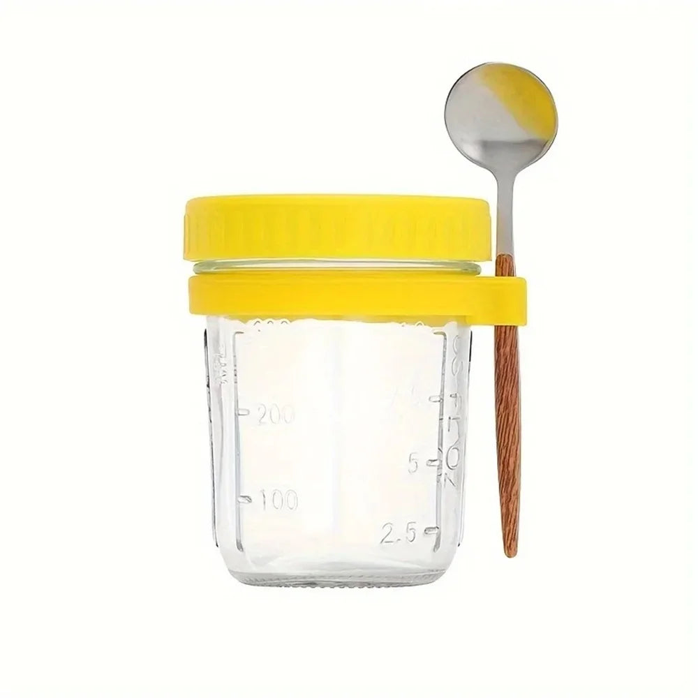 Glass jar with lid and spoon for overnight oats