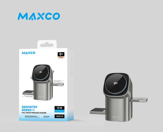 MAXCO Qi2 3-in-1 Wireless Charger, 15W Fast Magnetic Charging Station for iPhone 15/16, Apple Watch and AirPods