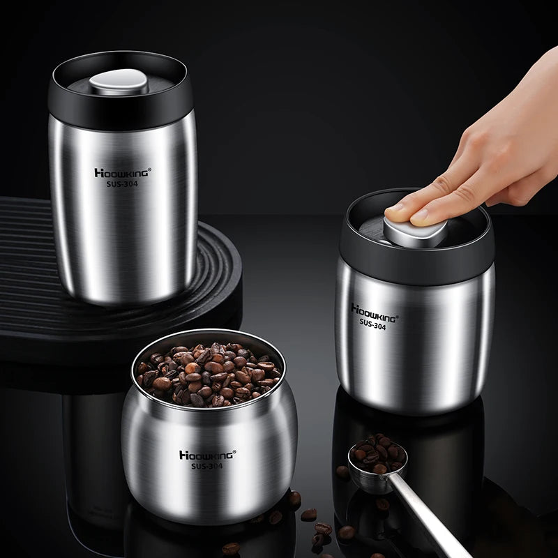 Stainless Steel Vacuum Sealed Coffee Jar, Airtight Moisture-Proof Container for Coffee Beans and Household Food