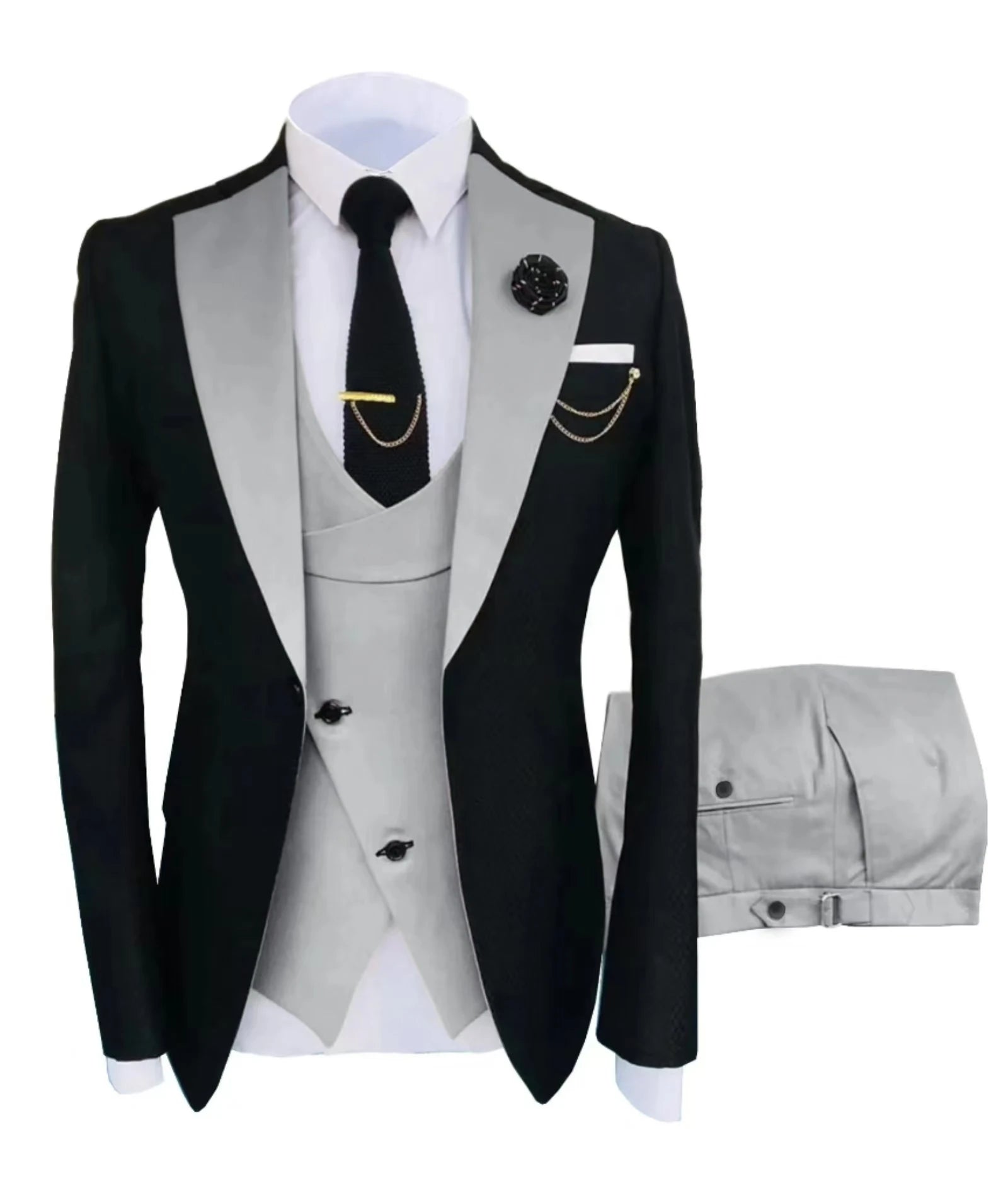 Mens 3 piece summer suit, slim-fit groom's suit for outdoor wear