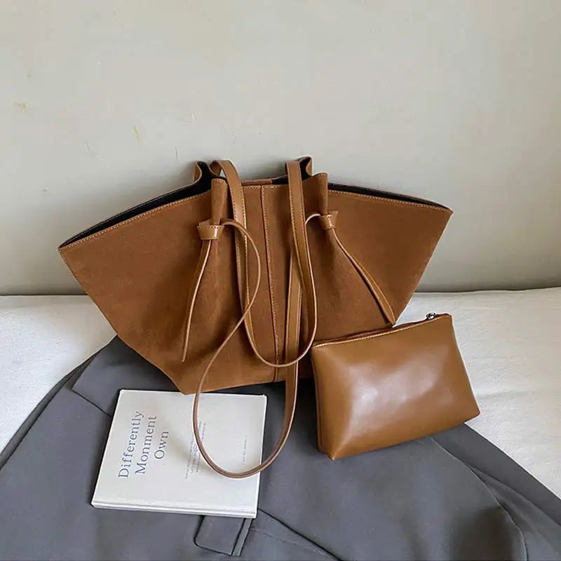 Women's faux suede handbag with matte finish