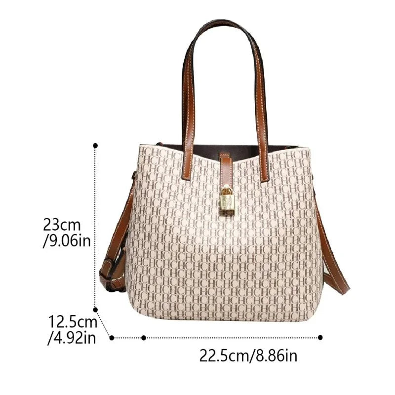 Large Capacity Women's Handbag, Tote Shoulder Bag with Letter Design, Elegant and Versatile for Daily Use, Work and City