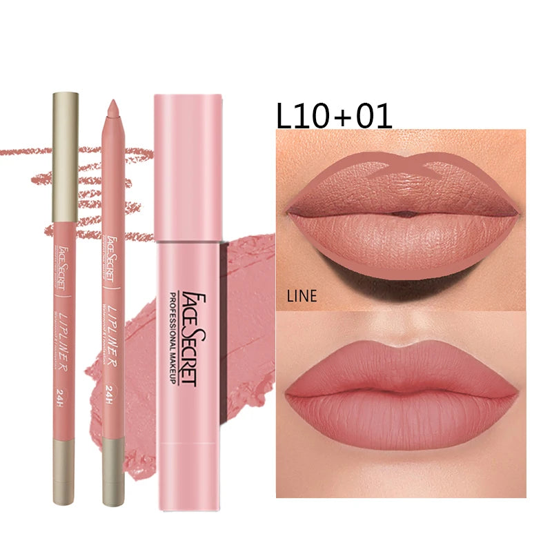 Matte Lipliner & Lipstick Set, Waterproof & Long Lasting Lip Makeup