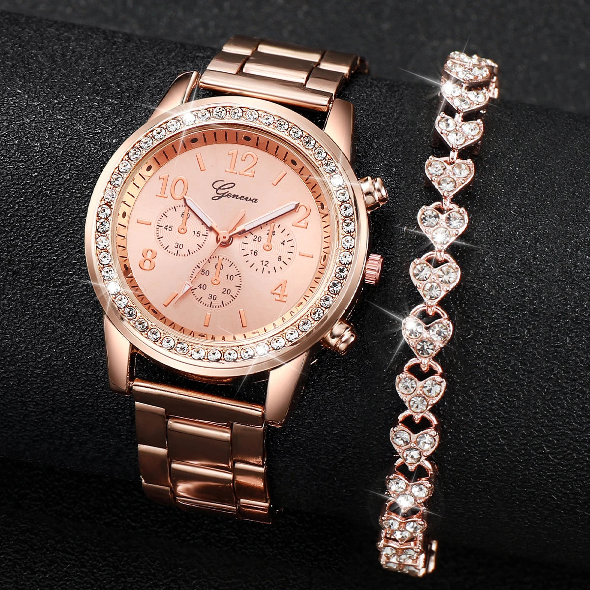 Women's watch set with diamond effect