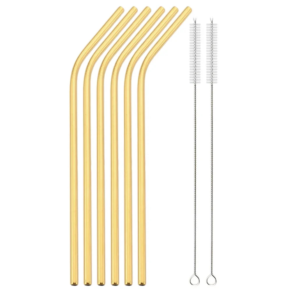Gold Stainless Steel Reusable Straws Set