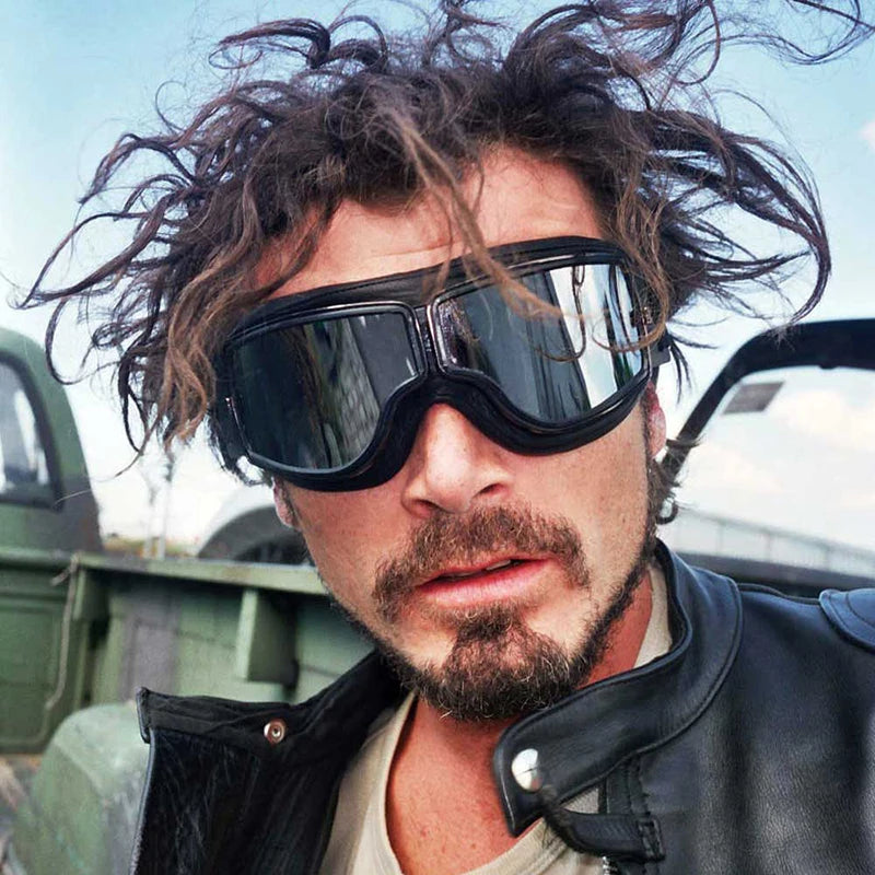 Retro Leather Motorcycle Goggles - Windproof and Foldable for Helmet