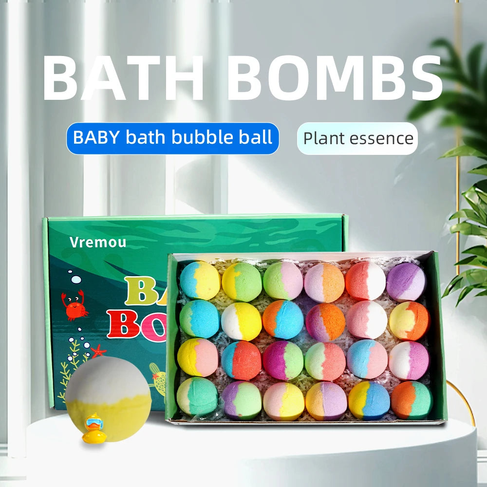 Organic Bath Bomb Gift Set for Kids | 24 Pack with Fun Surprises | Safe Bath Toys