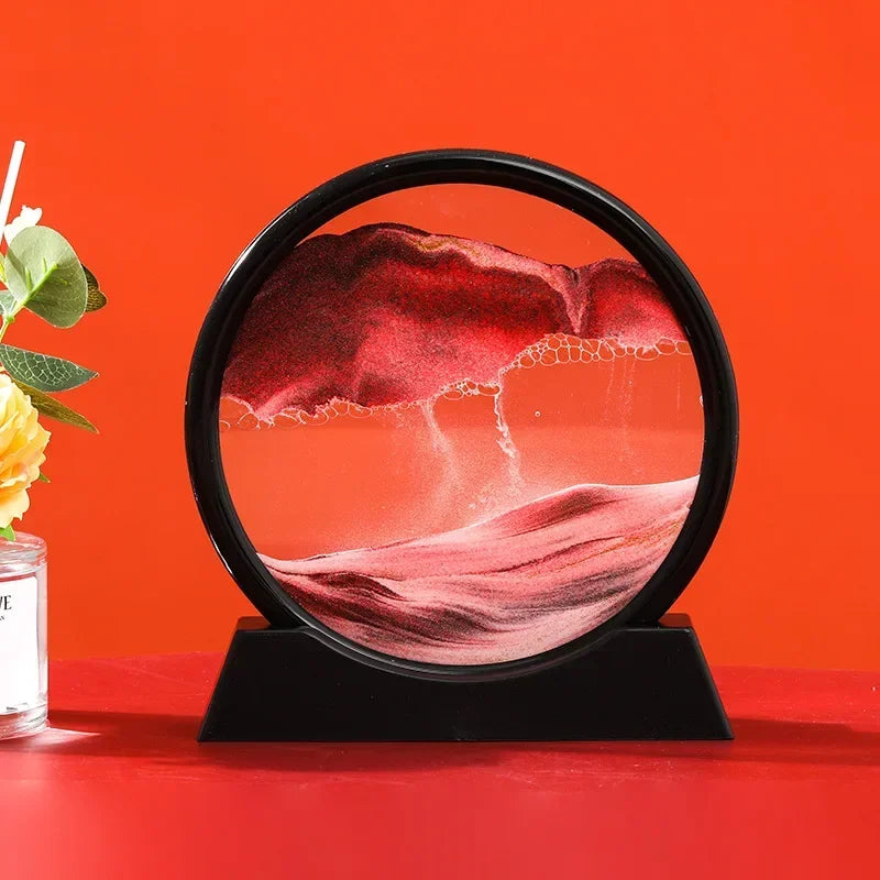3D Moving Sand Picture, Nordic Style Round Kinetic Art, Decorative Hourglass for Desk, Original Home Decor Gift