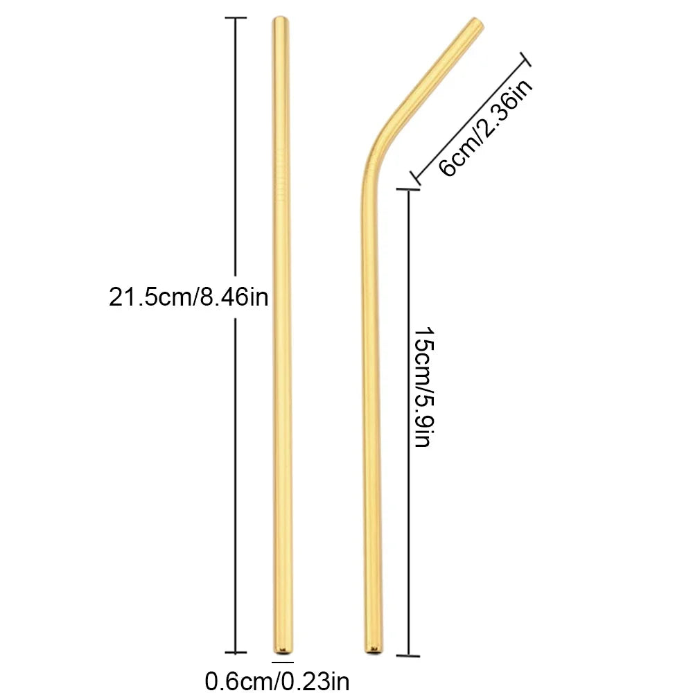 Gold Stainless Steel Reusable Straws Set