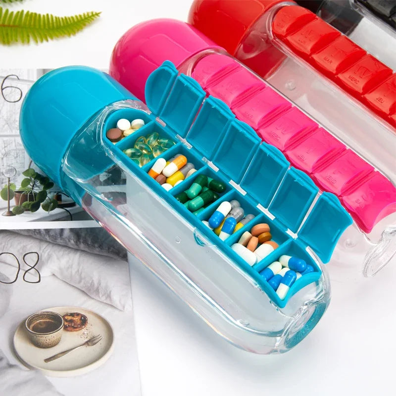 Water Bottle with Pill Organizer | 7 Day 600ml