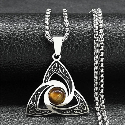 Celtic Trinity Knot Necklace | Tiger Eye Steel