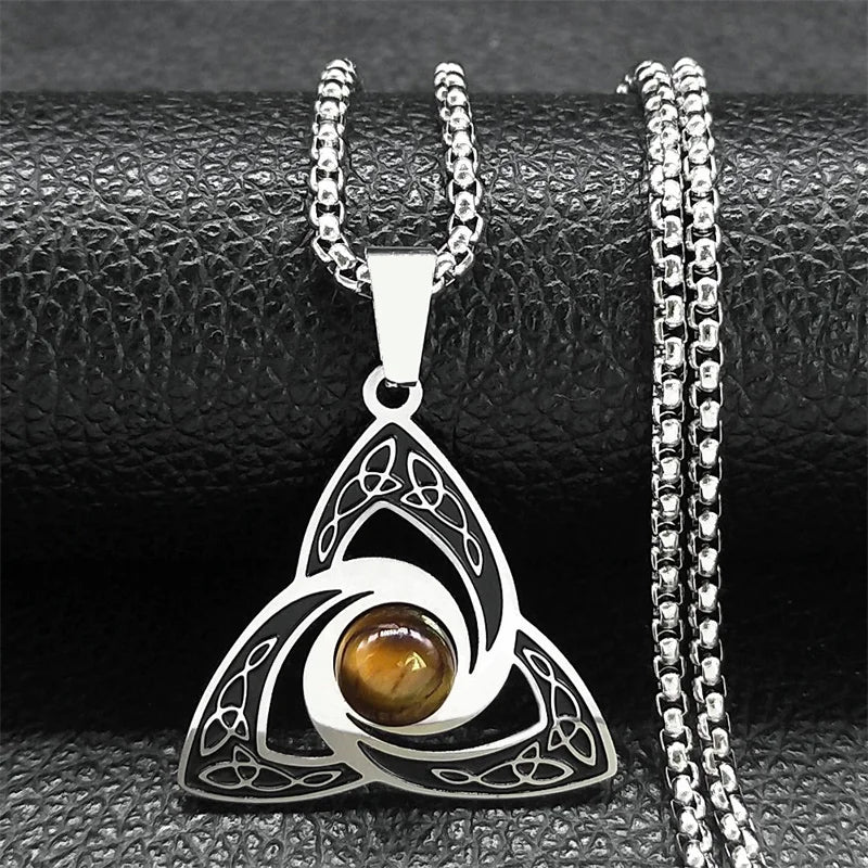 Celtic Trinity Knot Necklace | Tiger Eye Steel
