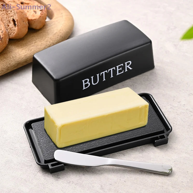 Butter dish with butter cutter, cheese box with lid and knife, practical butter holder for countertop and refrigerator