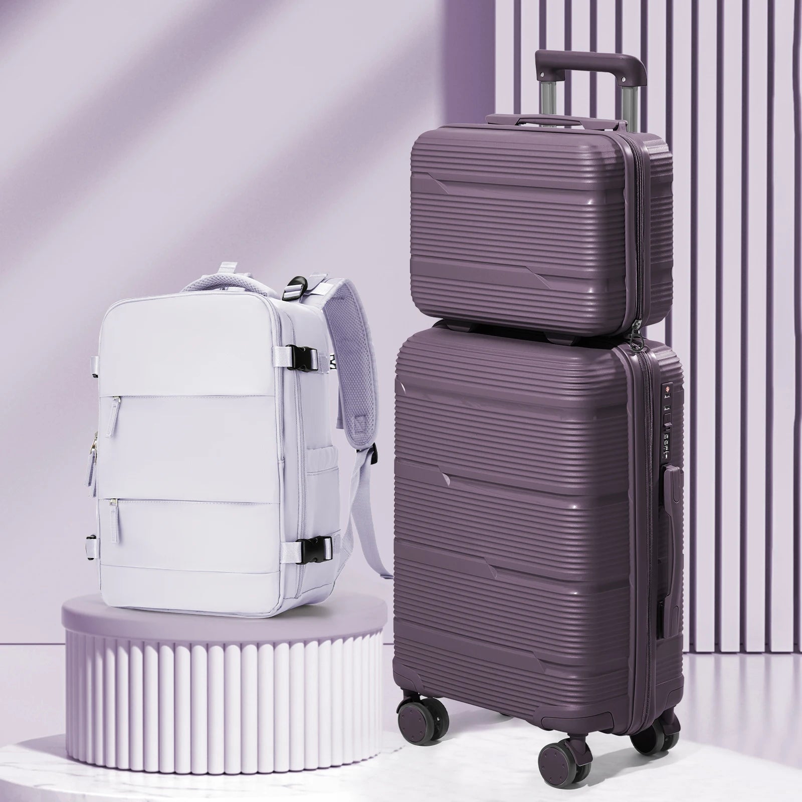 3-piece travel luggage set with backpack
