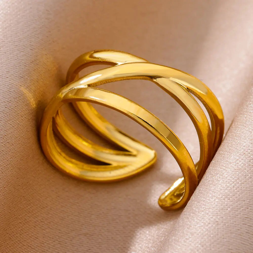 Stainless Steel Ring. Gold Finish. Classic Luxury Design