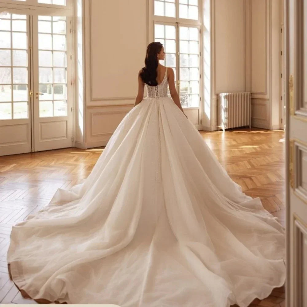 Princess A line wedding dress with rhinestones