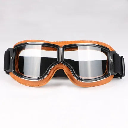 Retro Leather Motorcycle Goggles - Windproof and Foldable for Helmet