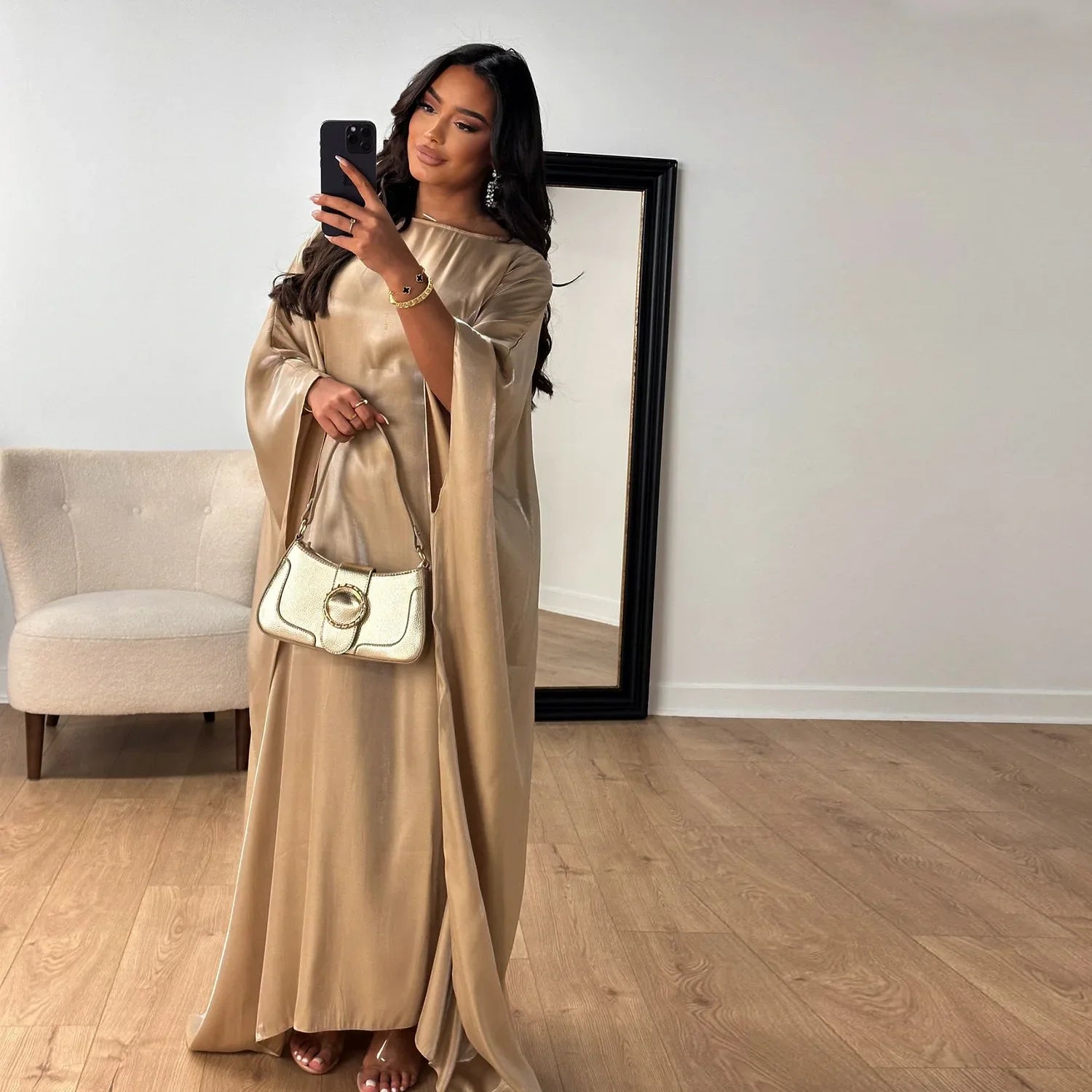 Shiny abaya with butterfly design