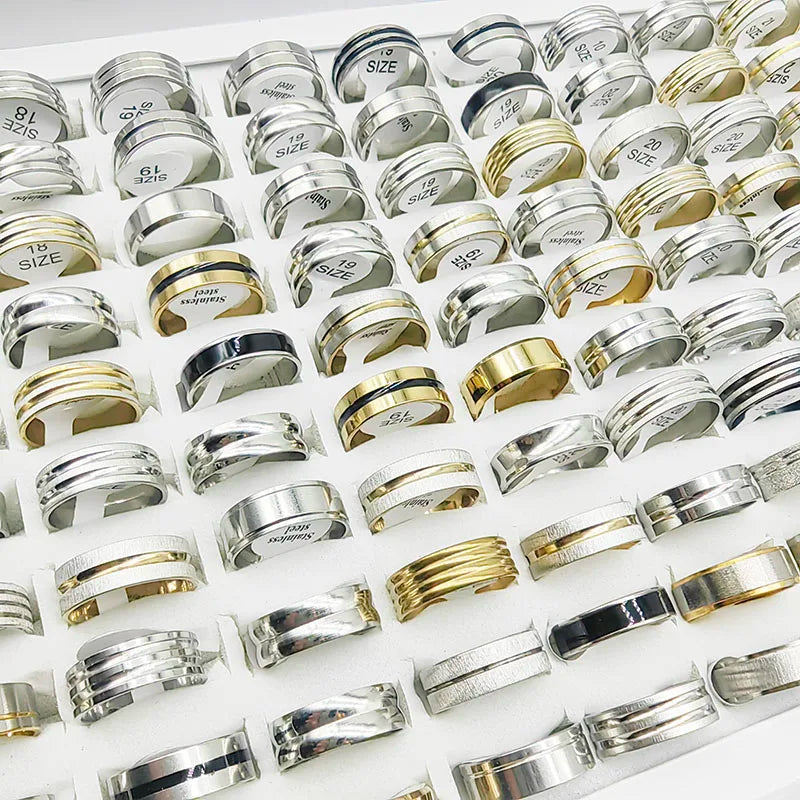 20pcs Wide Band Stainless Steel Ring Set for Men & Women