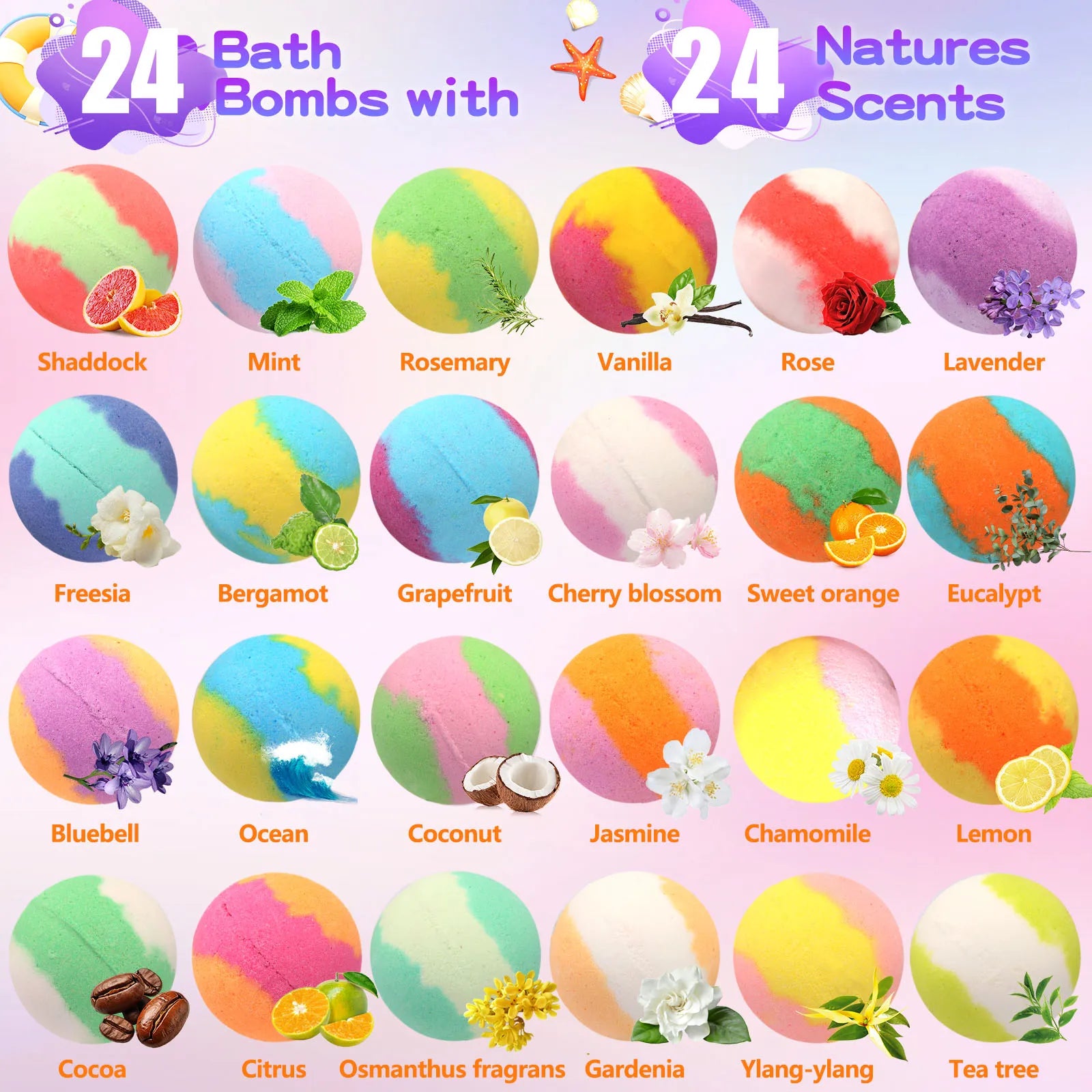 24 Bath Bombs for Kids with a Surprise Inside, Natural and Organic Effervescent Bath Bombs, Includes Bath Toys for Girls and Boys