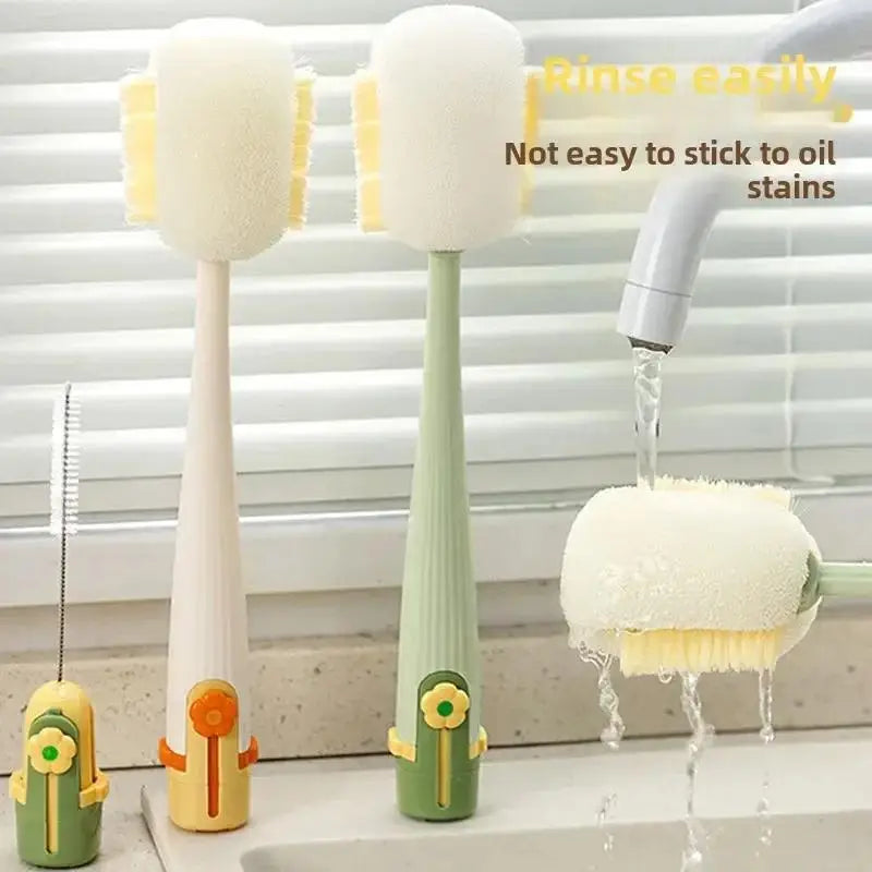 5-in-1 Cleaning Kit for Cups and Thermoses, Multipurpose Brush with Built-in Sponge, Household Tool for Cleaning Glasses and Bottles