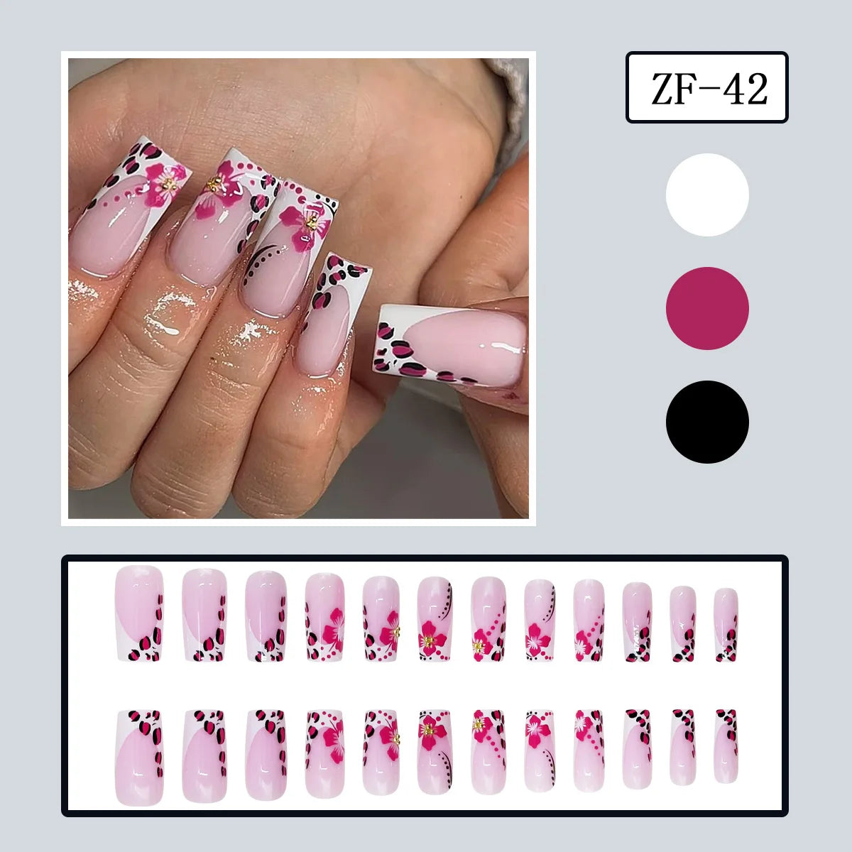 Y2K press on nails black French tips