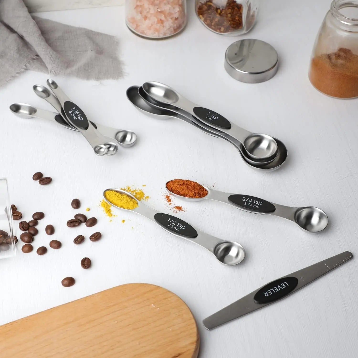 Double-Sided Magnetic Measuring Spoons, Stainless Steel and Stackable