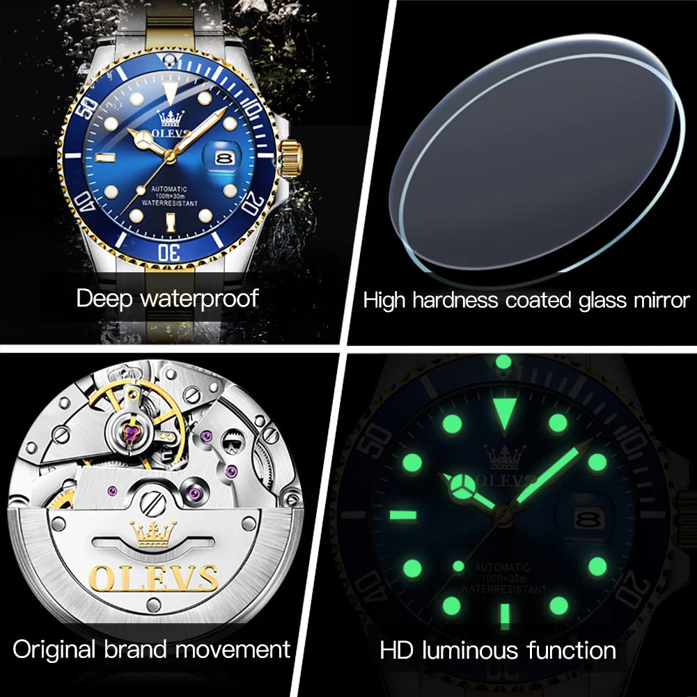 Men's Automatic Waterproof Stainless Steel Watch