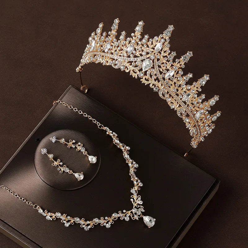 Bridal Jewelry Set (4 Pieces) | Tiara Crown, Necklace and Crystal Earrings, Alloy, Classic Wedding Jewelry