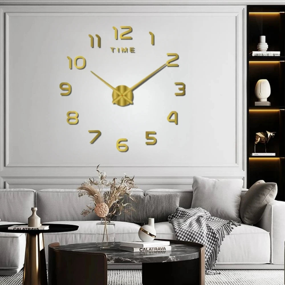 Large 3D acrylic wall clock with mirror effect