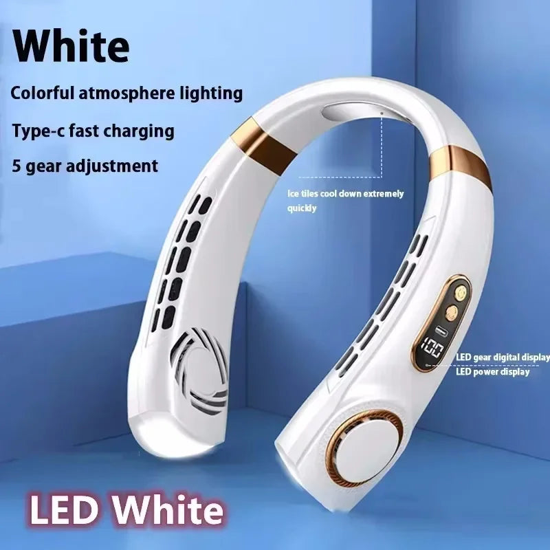 Ventilador de Cuello USB de 8000 mAh, Portátil, Sin Aspas, Mini, Recargable, Silencioso, con Pantalla LED Digital, Enfriador de Aire Eléctrico de Mano