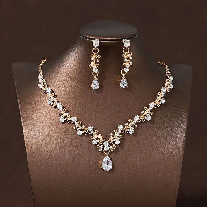 Bridal Jewelry Set (4 Pieces) | Tiara Crown, Necklace and Crystal Earrings, Alloy, Classic Wedding Jewelry